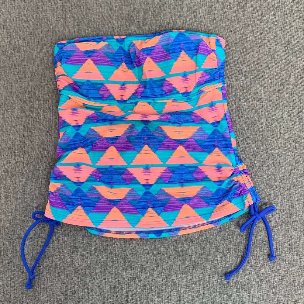 Arizona Jean Co Strapless Tankini Small Peachy Blue Purple Tie Straps on Side‎